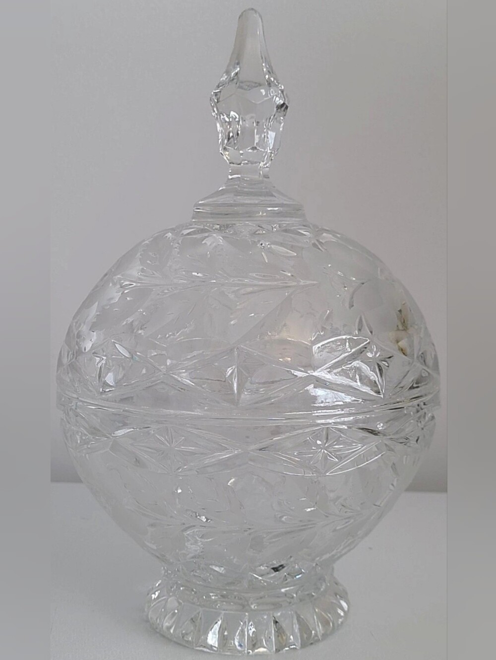 Vintage Lead Crystal Covered Candy Dish Imperial Rose Cut Glass Lidded Jar 10"